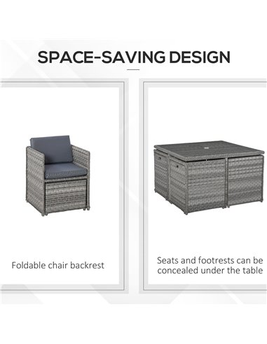Outsunny 9 Pieces PE Rattan Cube Garden Furniture Set with Umbrella Hole, Mixed Grey