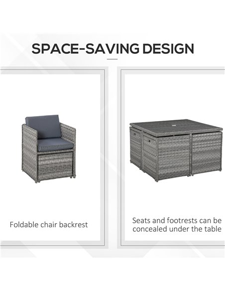 Outsunny 9 Pieces PE Rattan Cube Garden Furniture Set with Umbrella Hole, Mixed Grey - pic 15546 | FastDaddyshop