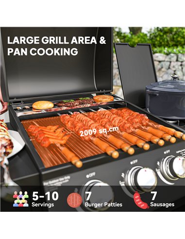 Outsunny 3+1 Burner Gas BBQ Grill with Storage Cabinet and Shelves, 9.5 kW Gas Barbecue Trolley with 6 Castor Wheels, Warming Ra
