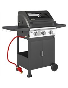 Outsunny 7.5kW Three-Burner Gas BBQ Grill, with See-Through Lid - Black