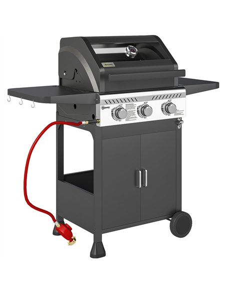 Outsunny 7.5kW Three-Burner Gas BBQ Grill, with See-Through Lid - Black - pic 155481 | FastDaddyshop