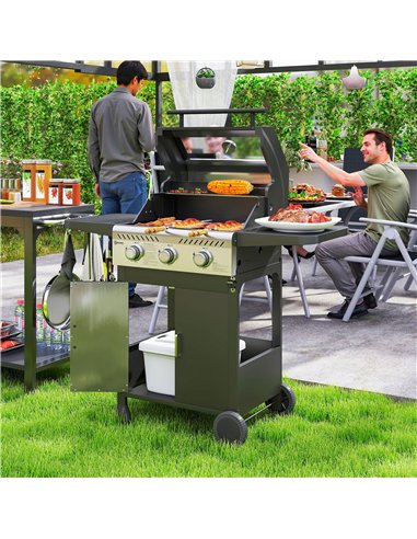 Outsunny 7.5kW Three-Burner Gas BBQ Grill, with See-Through Lid - Black
