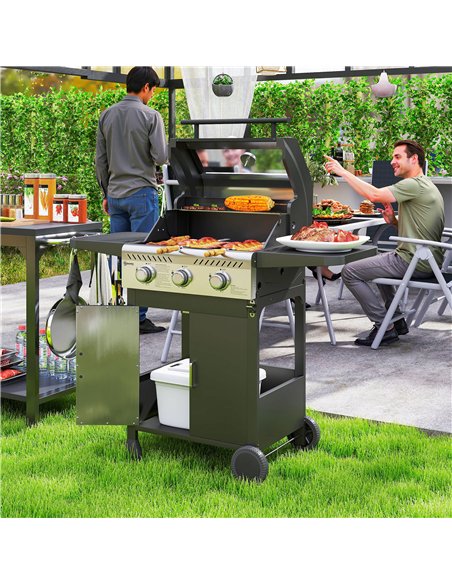 Outsunny 7.5kW Three-Burner Gas BBQ Grill, with See-Through Lid - Black - pic 155482 | FastDaddyshop