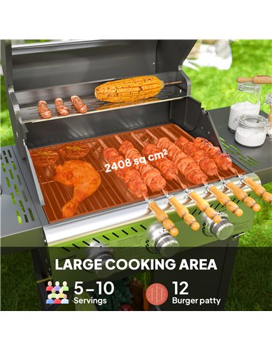 Outsunny 7.5kW Three-Burner Gas BBQ Grill, with See-Through Lid - Black