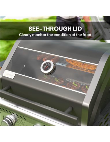 Outsunny 7.5kW Three-Burner Gas BBQ Grill, with See-Through Lid - Black