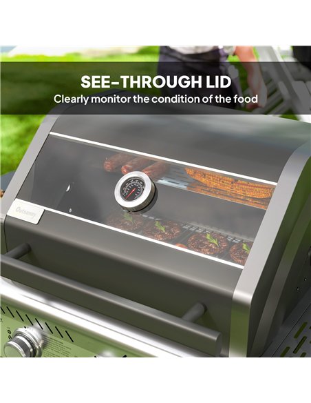 Outsunny 7.5kW Three-Burner Gas BBQ Grill, with See-Through Lid - Black - pic 155485 | FastDaddyshop