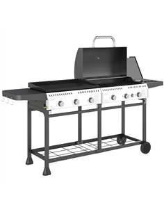 Outsunny Deluxe Duo Gas BBQ, with Grill, Plancha and Side Burner - Black