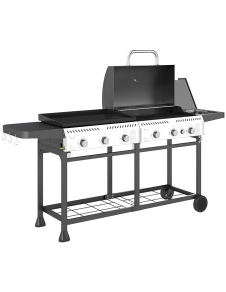 Outsunny Deluxe Duo Gas BBQ, with Grill, Plancha and Side Burner - Black - pic 155490 | FastDaddyshop