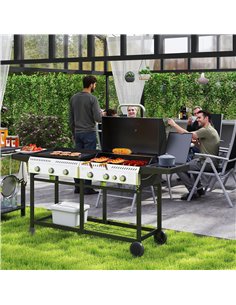 Outsunny Deluxe Duo Gas BBQ, with Grill, Plancha and Side Burner - Black 2