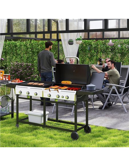 Outsunny Deluxe Duo Gas BBQ, with Grill, Plancha and Side Burner - Black - pic 155491 | FastDaddyshop