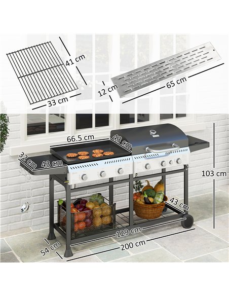 Outsunny Deluxe Duo Gas BBQ, with Grill, Plancha and Side Burner - Black - pic 155492 | FastDaddyshop