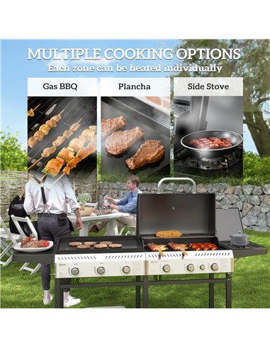 Outsunny Deluxe Duo Gas BBQ, with Grill, Plancha and Side Burner - Black