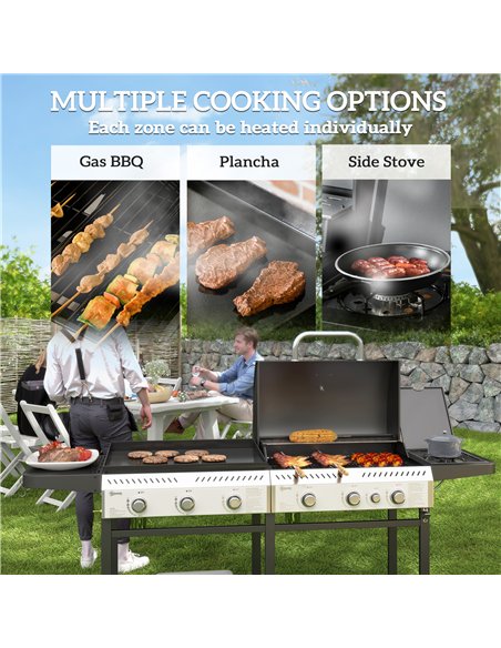 Outsunny Deluxe Duo Gas BBQ, with Grill, Plancha and Side Burner - Black - pic 155493 | FastDaddyshop