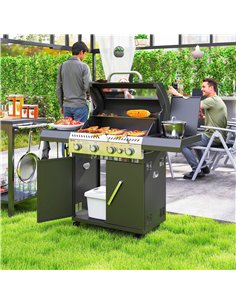 Outsunny 4+1 Burner Gas BBQ Grill with Clear View Lid, Portable Gas Barbecue Grill with Built-in Thermometer, Side Table, Cabine 2