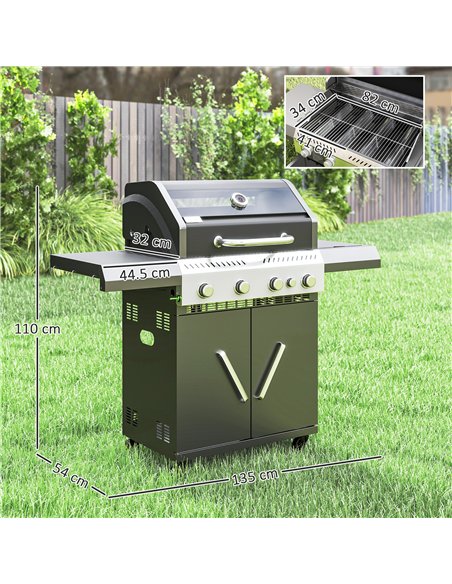 Outsunny 4+1 Burner Gas BBQ Grill with Clear View Lid, Portable Gas Barbecue Grill with Built-in Thermometer, Side Table, Cabine - pic 155501 | FastDaddyshop