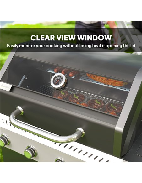 Outsunny 4+1 Burner Gas BBQ Grill with Clear View Lid, Portable Gas Barbecue Grill with Built-in Thermometer, Side Table, Cabine - pic 155503 | FastDaddyshop