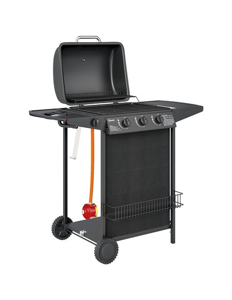 Outsunny 3+1 Burner Gas BBQ Grill, Portable Gas Barbecue Grill with Built-in Thermometer, Lid, Side Table, Shelf, Spice Rack, Wh - pic 155508 | FastDaddyshop