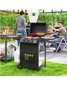 Outsunny 3+1 Burner Gas BBQ Grill, Portable Gas Barbecue Grill with Built-in Thermometer, Lid, Side Table, Shelf, Spice Rack, Wh 2