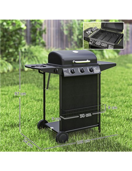 Outsunny 3+1 Burner Gas BBQ Grill, Portable Gas Barbecue Grill with Built-in Thermometer, Lid, Side Table, Shelf, Spice Rack, Wh - pic 155510 | FastDaddyshop