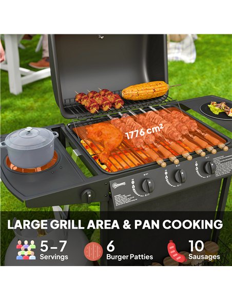 Outsunny 3+1 Burner Gas BBQ Grill, Portable Gas Barbecue Grill with Built-in Thermometer, Lid, Side Table, Shelf, Spice Rack, Wh - pic 155511 | FastDaddyshop
