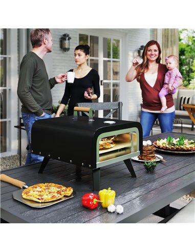 Outsunny Outdoor Tabletop Gas Pizza Oven with 12" Stone and Peel, Portable Pizza Oven Maker with Thermometer, Foldable Legs, Han
