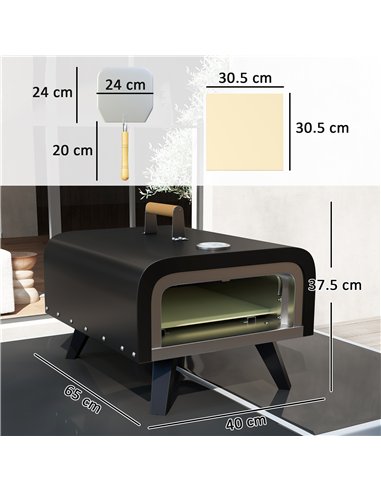 Outsunny Outdoor Tabletop Gas Pizza Oven with 12" Stone and Peel, Portable Pizza Oven Maker with Thermometer, Foldable Legs, Han