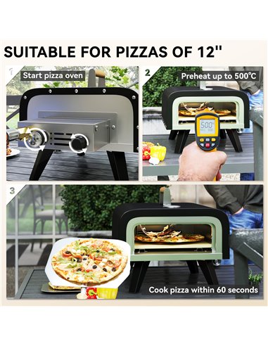 Outsunny Outdoor Tabletop Gas Pizza Oven with 12" Stone and Peel, Portable Pizza Oven Maker with Thermometer, Foldable Legs, Han