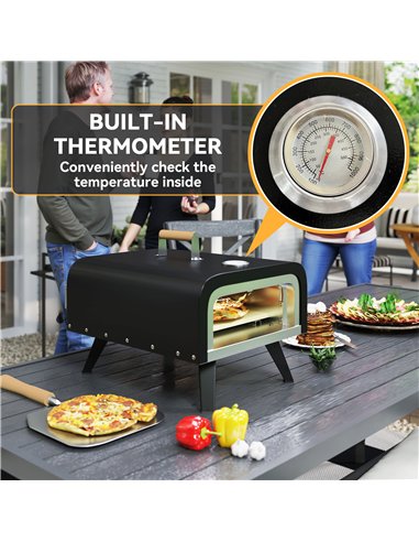 Outsunny Outdoor Tabletop Gas Pizza Oven with 12" Stone and Peel, Portable Pizza Oven Maker with Thermometer, Foldable Legs, Han