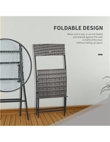 Outsunny 3 Pieces Outdoor PE Rattan Bistro Set with Glass Top Table and Chairs, Grey
