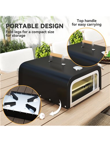 Outsunny Outdoor Tabletop Gas Pizza Oven with 12" Stone and Peel, Portable Pizza Oven Maker with Thermometer, Foldable Legs, Han