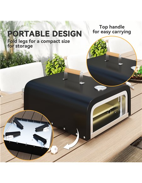 Outsunny Outdoor Tabletop Gas Pizza Oven with 12" Stone and Peel, Portable Pizza Oven Maker with Thermometer, Foldable Legs, Han - pic 155550 | FastDaddyshop