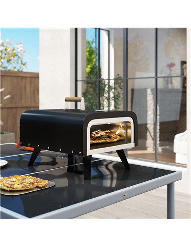 Outsunny Outdoor Tabletop Gas Pizza Oven with 12" Stone and Peel, Portable Pizza Oven Maker with Thermometer, Foldable Legs, Han