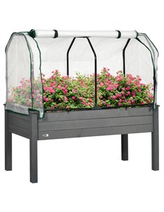 Outsunny Raised Garden Bed Outdoor Elevated Wood Planter Box w/ PE Cover, Dark Grey