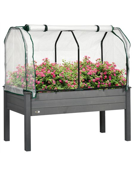 Outsunny Raised Garden Bed Outdoor Elevated Wood Planter Box w/ PE Cover, Dark Grey - pic 155553 | FastDaddyshop