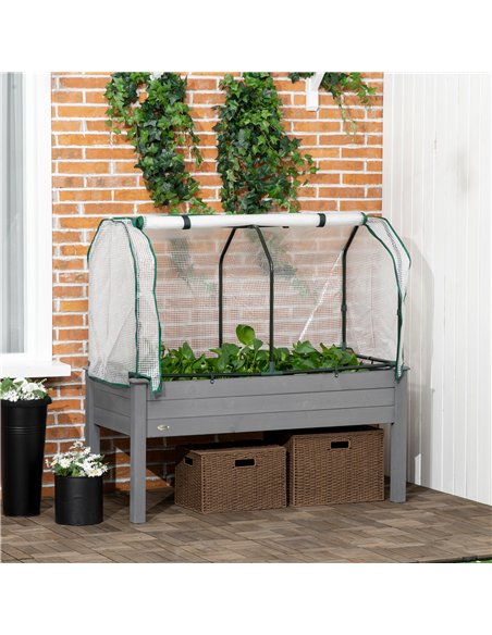 Outsunny Raised Garden Bed Outdoor Elevated Wood Planter Box w/ PE Cover, Dark Grey - pic 155554 | FastDaddyshop