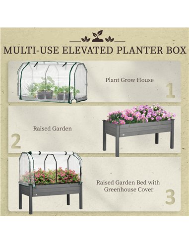Outsunny Raised Garden Bed Outdoor Elevated Wood Planter Box w/ PE Cover, Dark Grey