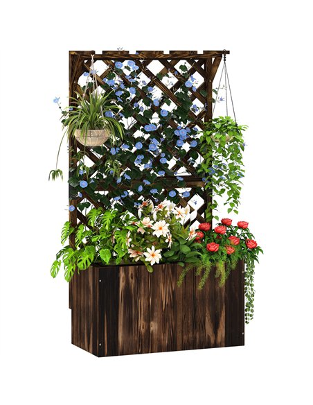 Outsunny Wooden Planter with Trellis, Freestanding Raised Garden Bed with Drainage Holes, Outdoor Planter Box with Liner for Veg - pic 155562 | FastDaddyshop