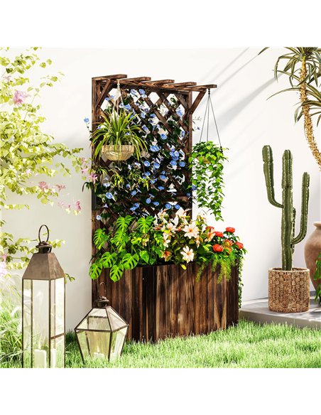 Outsunny Wooden Planter with Trellis, Freestanding Raised Garden Bed with Drainage Holes, Outdoor Planter Box with Liner for Veg - pic 155563 | FastDaddyshop