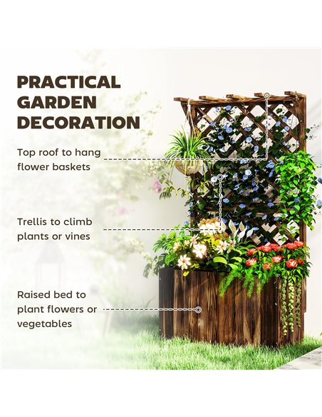 Outsunny Wooden Planter with Trellis, Freestanding Raised Garden Bed with Drainage Holes, Outdoor Planter Box with Liner for Veg - pic 155565 | FastDaddyshop