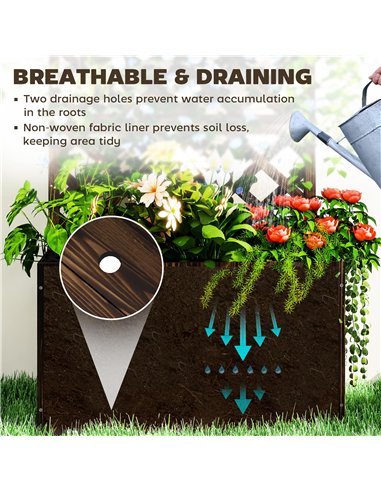 Outsunny Wooden Planter with Trellis, Freestanding Raised Garden Bed with Drainage Holes, Outdoor Planter Box with Liner for Veg