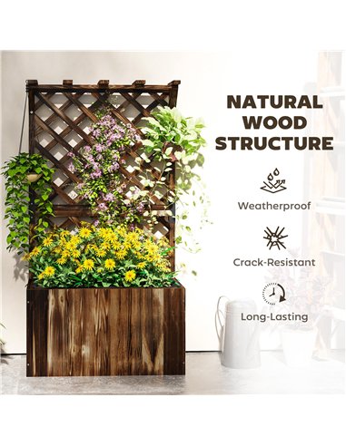 Outsunny Wooden Planter with Trellis, Freestanding Raised Garden Bed with Drainage Holes, Outdoor Planter Box with Liner for Veg