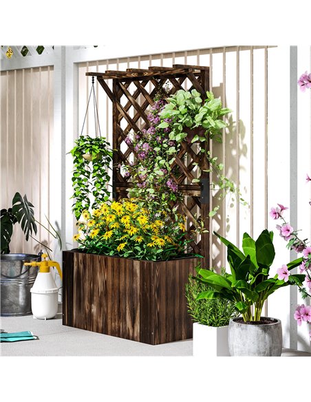 Outsunny Wooden Planter with Trellis, Freestanding Raised Garden Bed with Drainage Holes, Outdoor Planter Box with Liner for Veg - pic 155568 | FastDaddyshop