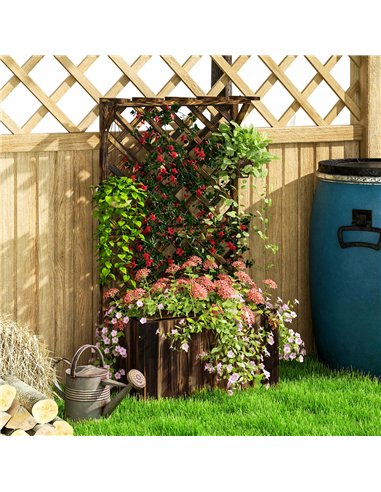Outsunny Wooden Planter with Trellis, Freestanding Raised Garden Bed with Drainage Holes, Outdoor Planter Box with Liner for Veg