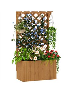 Outsunny Wooden Planter with Trellis, Freestanding Raised Garden Bed with Drainage Holes, Outdoor Planter Box with Liner for Veg