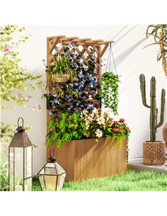 Outsunny Wooden Planter with Trellis, Freestanding Raised Garden Bed with Drainage Holes, Outdoor Planter Box with Liner for Veg 2