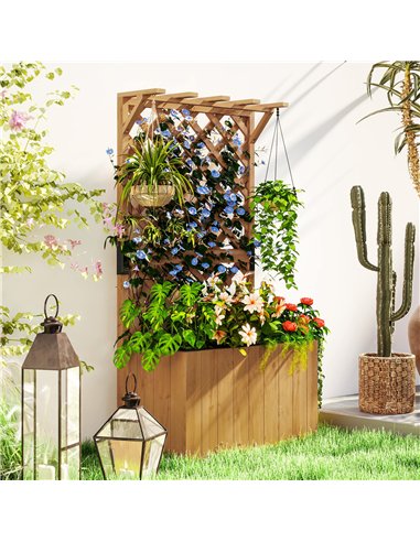 Outsunny Wooden Planter with Trellis, Freestanding Raised Garden Bed with Drainage Holes, Outdoor Planter Box with Liner for Veg