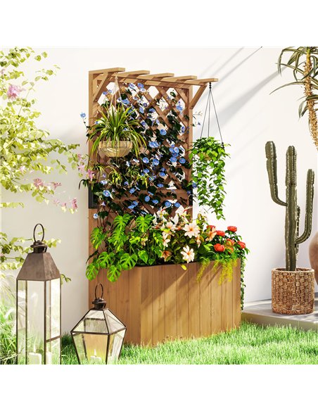 Outsunny Wooden Planter with Trellis, Freestanding Raised Garden Bed with Drainage Holes, Outdoor Planter Box with Liner for Veg - pic 155572 | FastDaddyshop