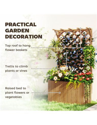 Outsunny Wooden Planter with Trellis, Freestanding Raised Garden Bed with Drainage Holes, Outdoor Planter Box with Liner for Veg