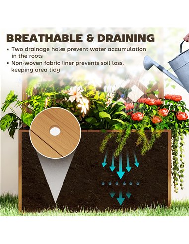 Outsunny Wooden Planter with Trellis, Freestanding Raised Garden Bed with Drainage Holes, Outdoor Planter Box with Liner for Veg