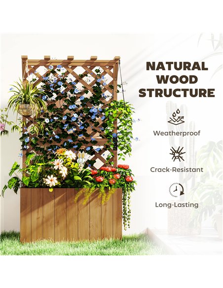 Outsunny Wooden Planter with Trellis, Freestanding Raised Garden Bed with Drainage Holes, Outdoor Planter Box with Liner for Veg - pic 155576 | FastDaddyshop